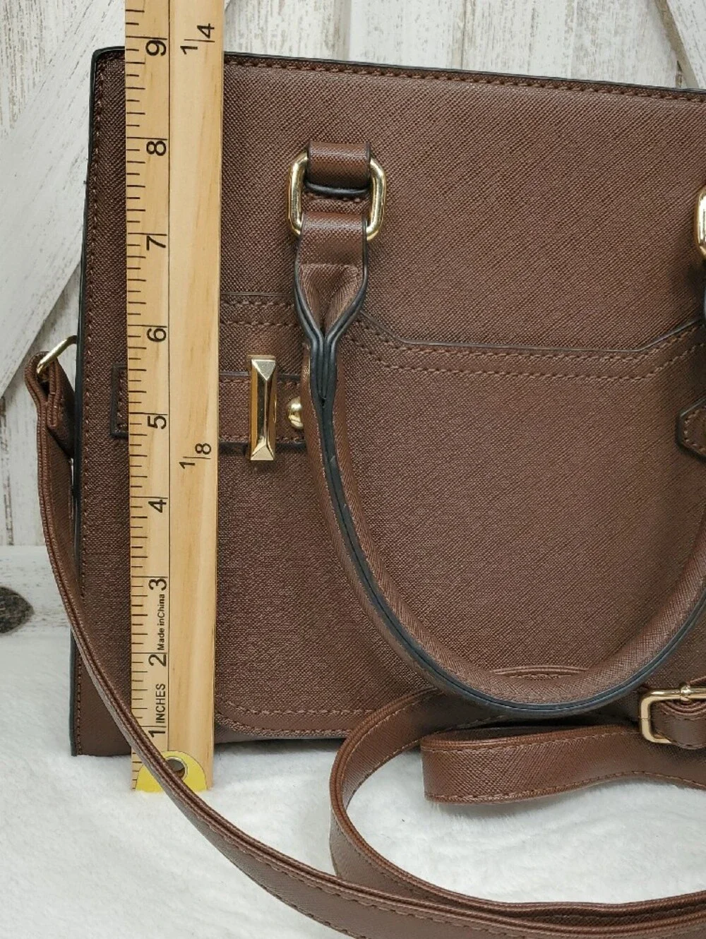 Brown Satchel Handbag with Double Top Handles & Adjustable Crossbody Strap NWOT